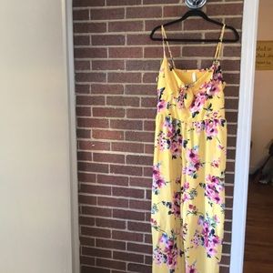 Pink floral and yellow strappy jumpsuit